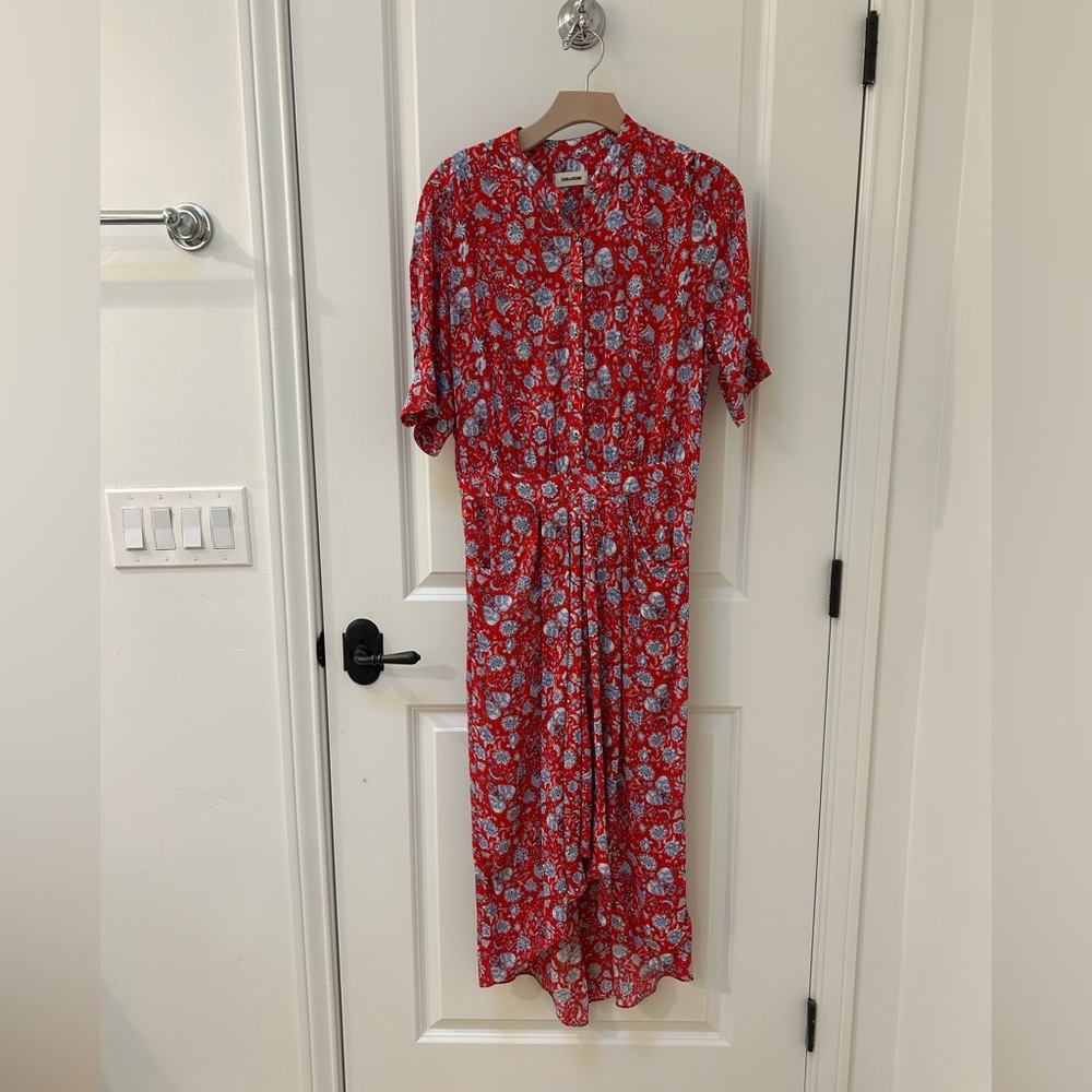 Zadig & Voltaire Red Midi Sundress with Peter Pan Collar